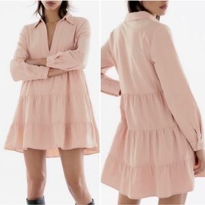 Zara Ruffle pink Corduroy Dress S